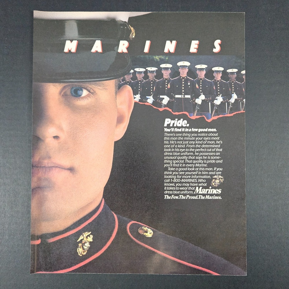 1989 US United States Marines Vintage Print Ad The Few Proud Soldier Military